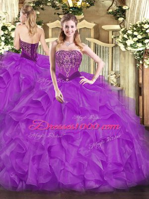 Floor Length Ball Gowns Sleeveless Purple Quince Ball Gowns Lace Up