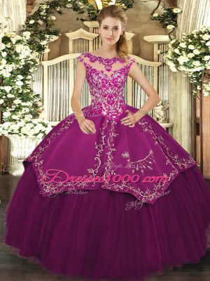 Top Selling Purple Lace Up Ball Gown Prom Dress Beading and Embroidery Cap Sleeves Floor Length