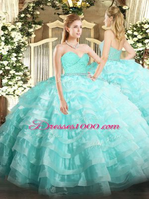 Sweetheart Sleeveless Tulle Ball Gown Prom Dress Beading and Lace and Ruffled Layers Zipper