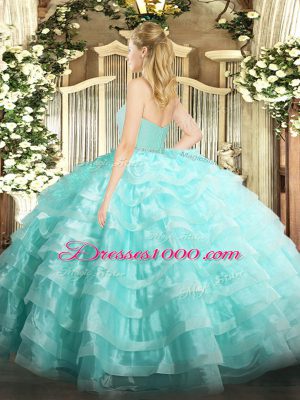 Sweetheart Sleeveless Tulle Ball Gown Prom Dress Beading and Lace and Ruffled Layers Zipper