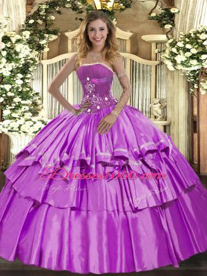 Discount Lilac Ball Gowns Beading and Ruffled Layers Sweet 16 Dress Lace Up Organza and Taffeta Sleeveless Floor Length