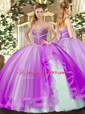 Glorious Lavender Sweetheart Lace Up Beading and Ruffles Sweet 16 Dresses Sleeveless
