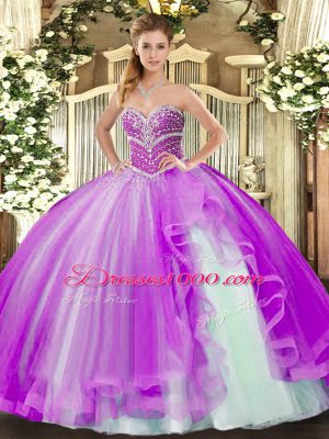 Glorious Lavender Sweetheart Lace Up Beading and Ruffles Sweet 16 Dresses Sleeveless