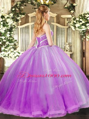 Glorious Lavender Sweetheart Lace Up Beading and Ruffles Sweet 16 Dresses Sleeveless