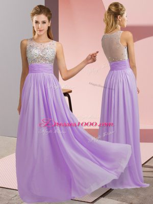 Sleeveless Floor Length Beading Side Zipper Prom Gown with Lavender