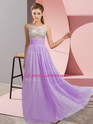 Sleeveless Floor Length Beading Side Zipper Prom Gown with Lavender