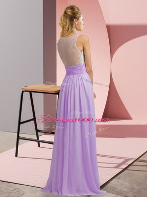 Sleeveless Floor Length Beading Side Zipper Prom Gown with Lavender