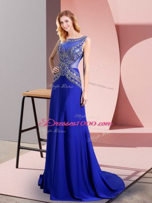 Royal Blue Scoop Neckline Beading Juniors Party Dress Sleeveless Side Zipper