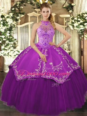 Fashionable Floor Length Ball Gowns Sleeveless Eggplant Purple Sweet 16 Dress Lace Up