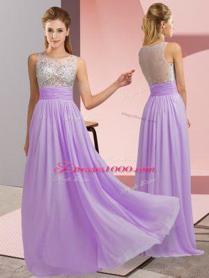 Baby Pink Chiffon Side Zipper Scoop Sleeveless Floor Length Prom Evening Gown Beading