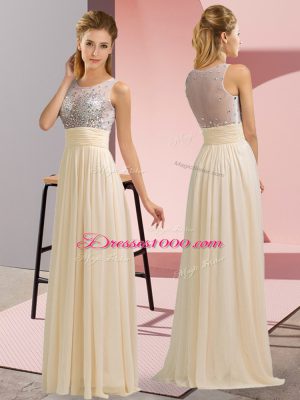 Baby Pink Chiffon Side Zipper Scoop Sleeveless Floor Length Prom Evening Gown Beading