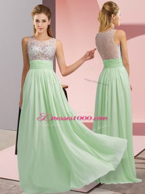 Baby Pink Chiffon Side Zipper Scoop Sleeveless Floor Length Prom Evening Gown Beading