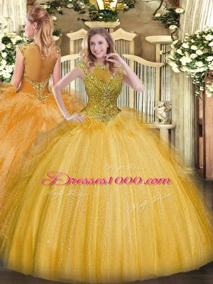 Glamorous Tulle Sleeveless Floor Length Quinceanera Dresses and Beading and Ruffles