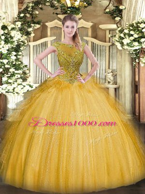 Glamorous Tulle Sleeveless Floor Length Quinceanera Dresses and Beading and Ruffles