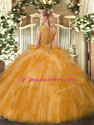 Glamorous Tulle Sleeveless Floor Length Quinceanera Dresses and Beading and Ruffles