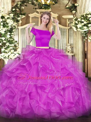 Organza Short Sleeves Floor Length Sweet 16 Dresses and Appliques and Ruffles