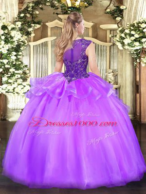 Lovely Peach Sleeveless Floor Length Beading Zipper Quince Ball Gowns