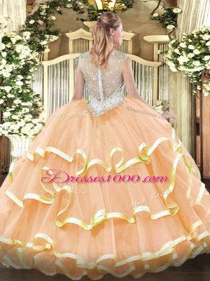 Scoop Sleeveless Organza Sweet 16 Dresses Beading and Ruffled Layers Zipper