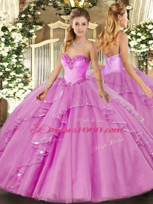 Vintage Lilac Sleeveless Floor Length Beading and Ruffles Lace Up Quinceanera Gown