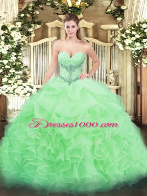 Modest Sleeveless Lace Up Floor Length Beading and Ruffles and Pick Ups Vestidos de Quinceanera
