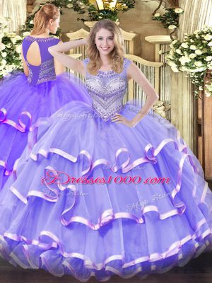 Clearance Ball Gowns Ball Gown Prom Dress Lavender Scoop Organza Sleeveless Floor Length Lace Up