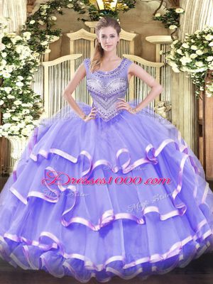 Clearance Ball Gowns Ball Gown Prom Dress Lavender Scoop Organza Sleeveless Floor Length Lace Up