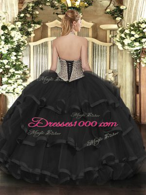 Hot Sale Light Yellow Lace Up Halter Top Beading and Ruffled Layers 15 Quinceanera Dress Organza and Tulle Sleeveless