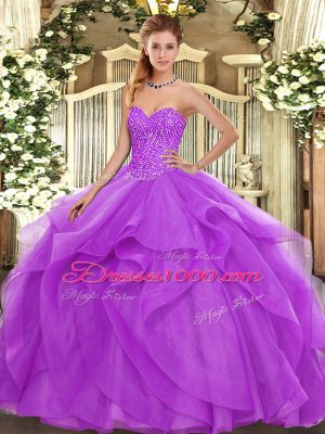 Custom Fit Tulle Sleeveless Floor Length Quinceanera Gowns and Beading and Ruffles