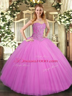 Lilac Sleeveless Beading Floor Length Quinceanera Gown