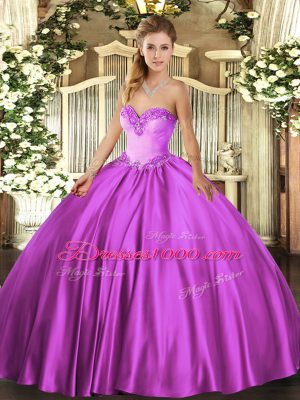 Stunning Sweetheart Sleeveless Lace Up Quinceanera Gowns Fuchsia Satin