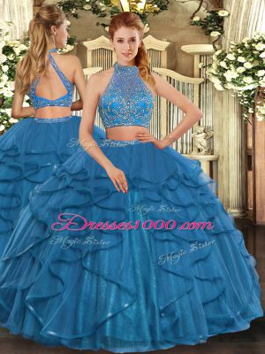 Noble Halter Top Sleeveless Criss Cross Sweet 16 Quinceanera Dress Teal Tulle