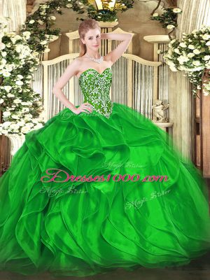 Luxury Green Sweetheart Neckline Beading and Ruffles Quinceanera Gowns Sleeveless Lace Up