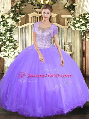 Customized Floor Length Clasp Handle Quinceanera Dress Lavender for Military Ball and Sweet 16 and Quinceanera with Beading