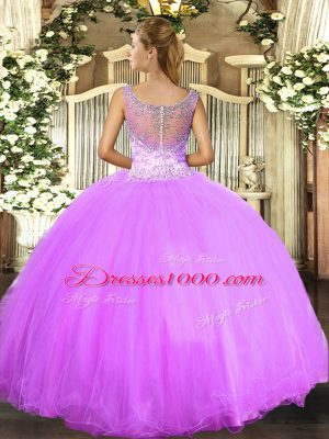 Customized Floor Length Clasp Handle Quinceanera Dress Lavender for Military Ball and Sweet 16 and Quinceanera with Beading