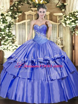 Gorgeous Blue Sleeveless Floor Length Beading and Ruffled Layers Lace Up Quinceanera Dresses