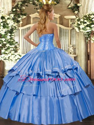 Gorgeous Blue Sleeveless Floor Length Beading and Ruffled Layers Lace Up Quinceanera Dresses