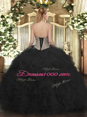 Aqua Blue Lace Up 15 Quinceanera Dress Beading and Ruffles and Pick Ups Sleeveless Floor Length