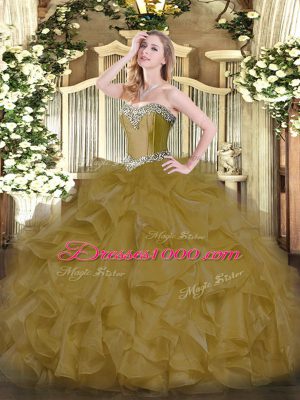 Brown Sleeveless Floor Length Beading and Ruffles Lace Up Quinceanera Gowns