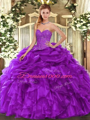 Graceful Floor Length Purple Sweet 16 Dress Sweetheart Sleeveless Lace Up
