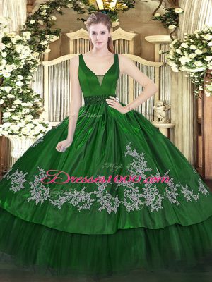 Straps Sleeveless Organza and Taffeta Quinceanera Gown Beading and Embroidery Zipper