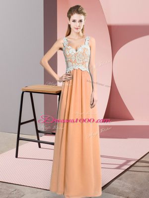 Luxury Peach Prom Party Dress Prom and Party with Lace V-neck Sleeveless Zipper