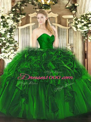 Great Dark Green Sleeveless Ruffles Floor Length Sweet 16 Dresses