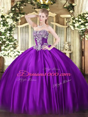 Floor Length Ball Gowns Sleeveless Purple 15th Birthday Dress Lace Up