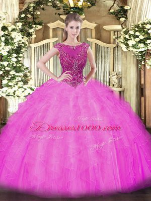 Ideal Scoop Sleeveless Tulle Quinceanera Dresses Beading and Ruffles Zipper