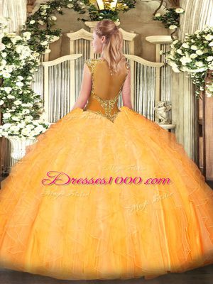 Ideal Scoop Sleeveless Tulle Quinceanera Dresses Beading and Ruffles Zipper