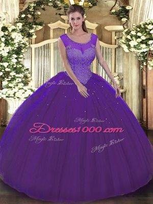 Purple Scoop Neckline Beading Sweet 16 Dress Sleeveless Backless