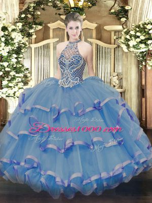 Clearance Organza Sleeveless Floor Length Quinceanera Gowns and Beading and Ruffles