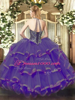 Clearance Organza Sleeveless Floor Length Quinceanera Gowns and Beading and Ruffles