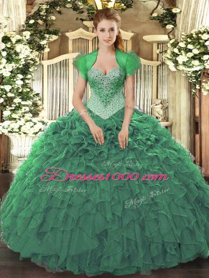 Low Price Green Sleeveless Organza Lace Up Quinceanera Dress for Military Ball and Sweet 16 and Quinceanera