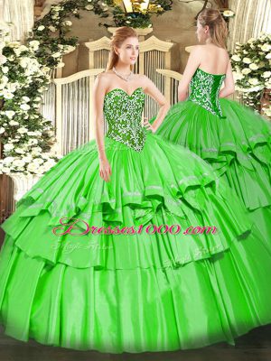 Custom Fit Lace Up Ball Gown Prom Dress Beading and Ruffled Layers Sleeveless Floor Length